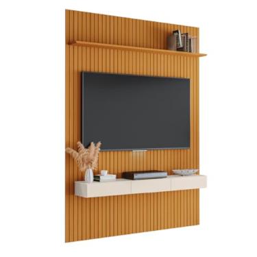 Imagem de Painel para Tv até 70 Polegadas 1,80x2,40m Ripado com Nicho Arbo Cedro/off White Edn