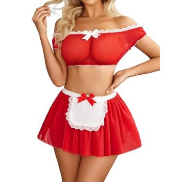 Imagem de Avidlove Lingerie sexy feminina sexy de malha ombro a ombro com tanga (pacote com 4), Vermelho, XXG