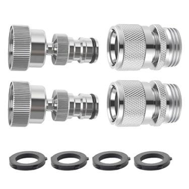 Imagem de Hibbent Conector rápido de mangueira de jardim giratória, encaixe de conexão rápida de mangueira de torneira giratória de 360°, rosca de latão sólido 3/4 polegadas, adaptador fêmea e macho (2