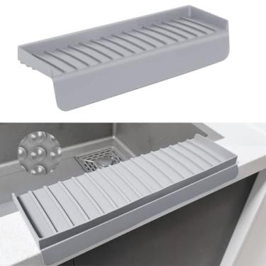 Imagem de Protetores de borda de pia de silicone - acessórios multifuncionais, protetor de respingos e tapete de drenagem para cozinha, pia de banheiro, aço, granito, bancadas de quartzo (cinza, 10 x 35 cm)