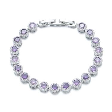 Imagem de XIqision Pulseira de tênis feminina banhada a ouro 14K 18K com zircônia cúbica colorida clássica com trava dupla, One Size, Zircônia cúbica, Sem Pedra Preciosa