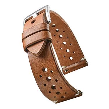 Imagem de STUNNING SELECTION ALPINE Pulseira de relógio de couro de flor integral vintage genuína feita à mão com barras de mola de liberação rápida - preto, marrom, azul, marrom - 20 mm, 22 mm, 24 mm, 22MM,