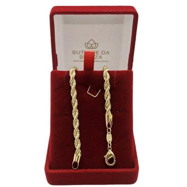 Imagem de Pulseira Ouro Cordão Torcido 19cm Semijoia Luxo