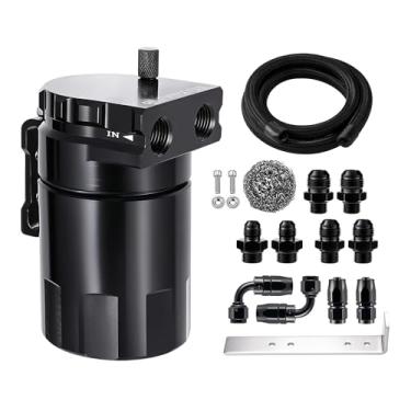 Imagem de EVIL ENERGY Lata de captura de óleo, kit de lata de captura perplexa de 300 ml, separador de óleo de ar de alumínio universal 2 portas com mangueira de combustível 10AN CPE e kits de encaixe