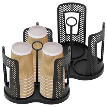 Imagem de DJAPWPX 2 organizadores de copos com base rotativa, 3 compartimentos, dispensador de xícara de café com alça para sala de descanso RV 22,5 cm × 19,5 cm