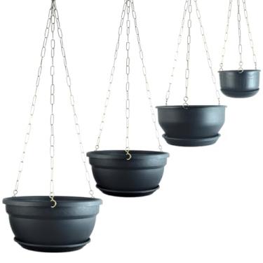 Imagem de Kit Decorativo 4 Vasos Pendentes Cuias para Plantas com Pratinho Corrente e Ganchos