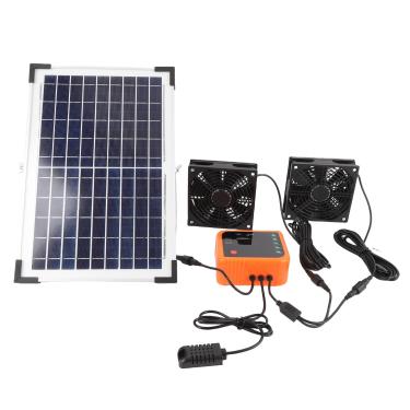 Imagem de ZIZEV Exaustor solar com bateria de 4400 mAh, ventilador alimentado por energia solar de 10 W com controlador para circulação de estufa, galinheiro, galpão, celeiro, exterior, impermeabilização