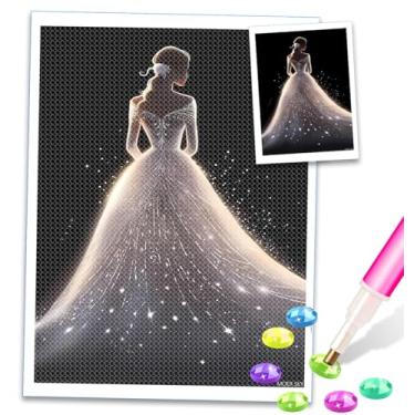 Imagem de MOER SKY Kits de pintura de diamante 5D para adultos, vestido de casamento de sonho, kits de arte de diamante faça você mesmo com brocas redondas e diamantes, arte ajuda a aliviar o estresse, 30 x 40