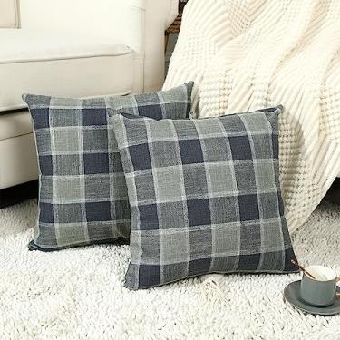 Imagem de Stellhome Pacote com 2 capas de almofada xadrez de búfalo de linho sintético, capas de almofada decorativas xadrez de fazenda para sofá, sala de estar, 66 x 66 cm, cinza escuro