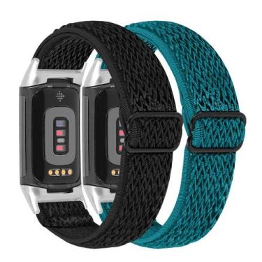Imagem de Banda elástica compatível com Fitbit Charge 5 - Black & Slate - RuenTe