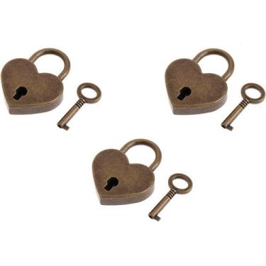 Imagem de 3pcs mini bronze antigo cadeado pequeno metal em forma de coração cade