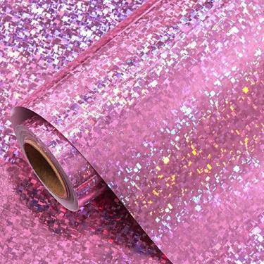 Imagem de Papel de embrulho holográfico rosa LeZakaa, rolo de 43x1000 cm