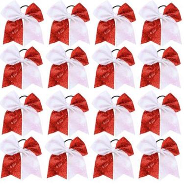 Imagem de Hair Bows Hipcheer Glitter vermelho branco para meninas líderes de tor