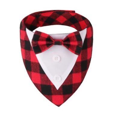 Imagem de Bandana para cães ADOGGYGO, vermelha, xadrez, gravata borboleta de Nat
