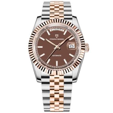 Imagem de Relógio masculino Pagani Design DD36, um relógio masculino de luxo com mostrador dourado, mostrador duplo de data, vidro de cristal de safira, caixa de aço inoxidável, resistência à água de 10 bar e