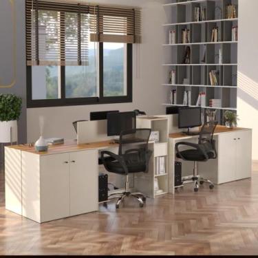 Imagem de Estação De Trabalho 4 Lugares Office Tech 4 Mesas 2 Armários - Off Whi