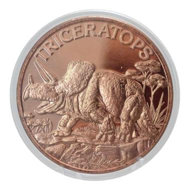 Imagem de Triceratops Dinosaur 1 oz Pure .999 Copper Round Collecticble 39mm Challenge Coin in Capsule - COA by Heavenly Metals