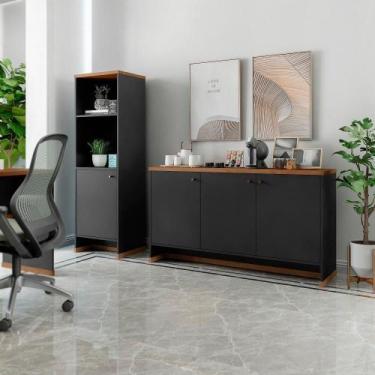 Imagem de Conjunto Sala De Jantar 2 Peças - Aparador E Estante Verbena - Preto/n