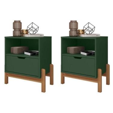 Imagem de Kit 2 Mesas De Cabeceira 1 Gaveta 004015 Verde Oliva - CASA D MÓVEIS