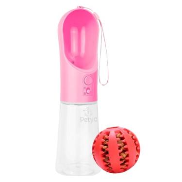 Imagem de Bebedouro Portátil Garrafa com Trava + Bolinha Interativa Porta Petisco PETYC Passeio Viagem (Rosa)