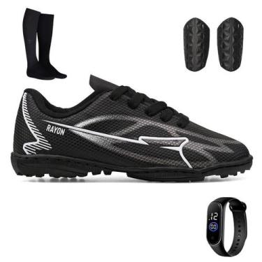 Imagem de Kit de Chuteira Infantil Society Leve + Meião + Caneleira e Relógio pa