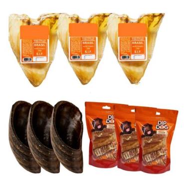 Imagem de Kit 3un Orelha Bovina 3un Casco De Boi E 3un Traqueia Bovina - dip dog