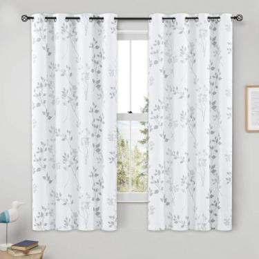 Imagem de Cortinas Beauoop Floral 100% Blackout 137x137cm 2 painéis cinza