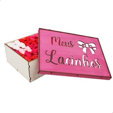Imagem de Caixa Organizadora MDF com Tampa Rosa Porta Lacinhos Presente Decoração