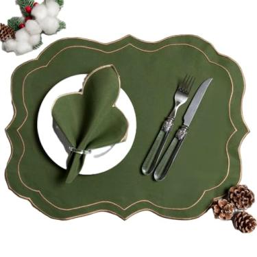 Imagem de Kit 12 Pçs 6 Lugares Mesa Posta Sousplat Jogo Americano Escócia Bordado (Jogo Americano + Guardanapo),Cor Verde Musgo
