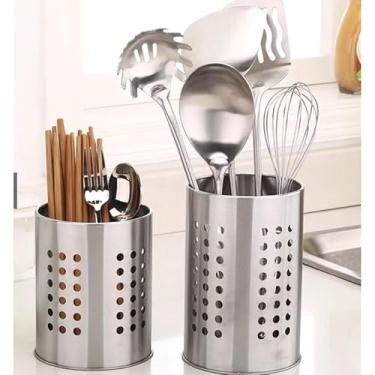 Imagem de Escorredor de Talheres Redondo Inox Porta Talheres Organizador Cozinha