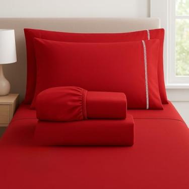 Imagem de Conjunto de lençóis com 04 peças de 400 fios, twin, queen e super soft king bed(Solt Vermelho)