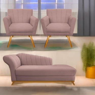 Imagem de Kit Diva Recamier Vanessa 185Cm Lado Direito E 02 Poltronas Laura Linho Cor Rosê