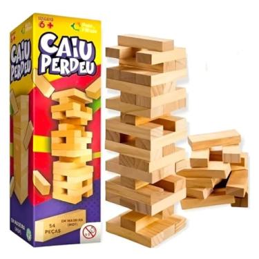 Imagem de Caiu Perdeu Jogo de Empilhar Blocos de Madeira 54 Peças Pais e Filhos Jogo de Torre Diversão