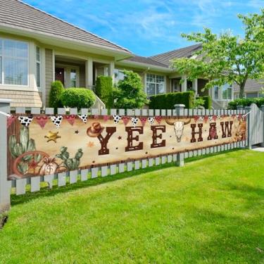 Imagem de AIBIIN Yee Haw Banner cowboy decorações de festa do oeste ocidental faixa rústica país aniversário chá de bebê cerca ao ar livre tema cowboy decoração de casa de fazenda