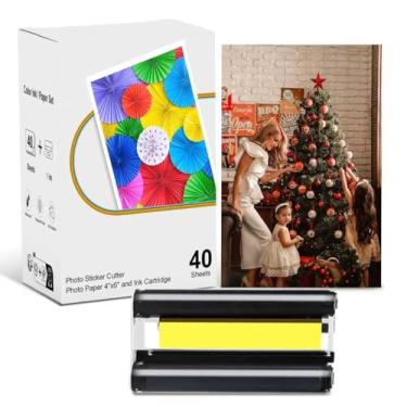 Imagem de Compatível com impressora fotográfica Liene Amber M100/M200 10 x 15 cm, 40 folhas de papel fotográfico e 1 refil de cartucho de tinta, apenas para impressora DHP512/DHP513, à prova d'água/antioxidante
