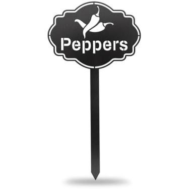 Imagem de CUTHOLLOW Marcador de plantas de metal, pimentas para ambientes externos, interiores, à prova d'água, 30 cm, etiquetas fofas para plantas de jardim, para vegetais, decoração de estufa de fazenda