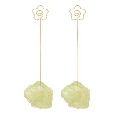 Imagem de PATIKIL Suporte de número de mesa, 2 peças de suportes de clipe de foto, pedra de cristal, quartzo, porta-cartões de mesa em forma de flor crua para memorando de ferro, suporte de fotos para festa de