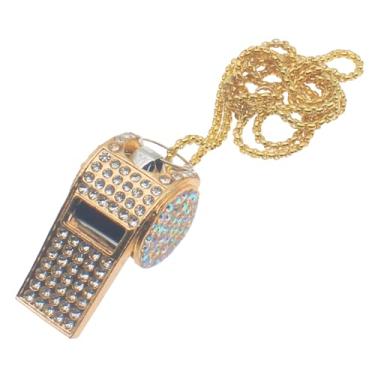 Imagem de GWYAN 1 apito de metal dourado com apito de strass de cristal brilhante com corrente para árbitros, treinadores, professores
