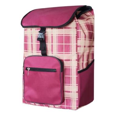 Imagem de Bolsa de substituição para carrinho de mercearia/carrinho de compras – Sacos de carrinho à prova d'água, para moldura de liga de alumínio, 34,3 cm x 23 cm x 58,4 cm (xadrez vermelho)