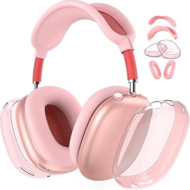 Imagem de Adequado para airpodsmax capa de fone de ouvido, capa protetora para fone de ouvido applemax, conjunto de 3 peças de TPU (rosa transparente)