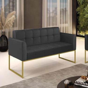 Imagem de Sofá Namoradeira Elisa Corino Preto Base Metálica Industrial Dourado - D'rossi