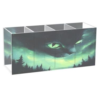 Imagem de CEBUGI Porta-lápis de acrílico com 4 compartimentos, organizador de lápis preto, suporte de pincel de maquiagem para casa, escritório, mesa