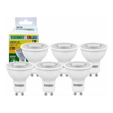 Imagem de Kit 6 Lâmpada Led Dicroica Mr16 Gu10 7w 2700k Luz Quente Bivolt - Tasc