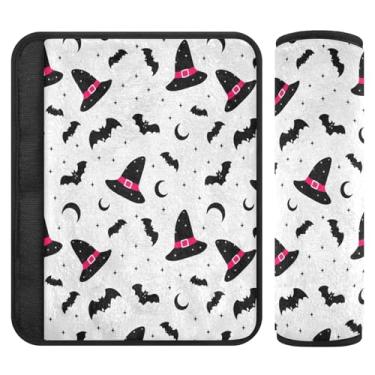 Imagem de Burbuja Chapéus de bruxa estrelas lua capa de cinto de segurança de carro almofadas macias conforto protetor de cinto de segurança de carro para alça de ombro de assento, 1 par médio