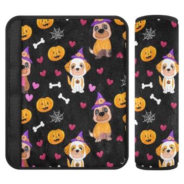 Imagem de Burbuja Dogs in Halloween Costumes Capa de cinto de segurança de carro almofadas macias confortáveis protetor de cinto de segurança de carro para alça de ombro de assento, 1 par médio