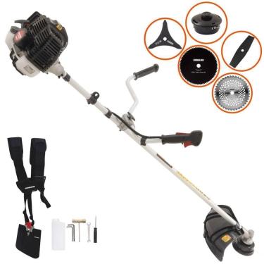 Imagem de Roçadeira Profissional Lateral Kawashima Kw43le À Gasolina 43cc 1,7hp + Faca 2 Pontas 330mm + Faca 40 Dentes 255mm + Fa