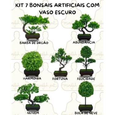 Imagem de Genérico, Kit 7 Bonsais Artificiais Realistas – Vasos Escuros, Decoração Japonesa e Feng Shui