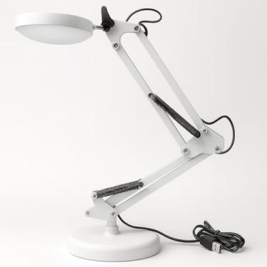Imagem de Luminária de Mesa Led USB com Braço Articulado e Altura Ajustável Iluminação Suave para Leitura Estrutura Metálica Design Moderno e Compacto (Branco)