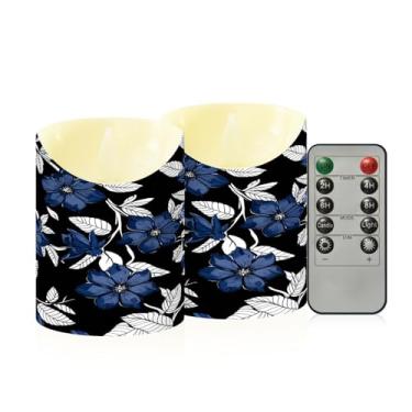 Imagem de Wassud Velas sem chama de flores azuis marinhas com controle remoto, velas realistas cintilantes com temporizador, velas decorativas para Natal, casamento, festa, decoração de casa pequenas