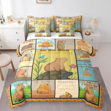 Imagem de Erosebridal Jogo de cama casal, capivara engraçada, com estampa de capivara, 7 peças, para amantes de capivara, animais roedores fofos, com edredom rústico e decoração de patchwork, presentes de